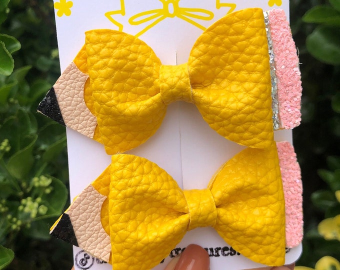 Pencil Hair Bows: Back To School Alligator Clip Bow