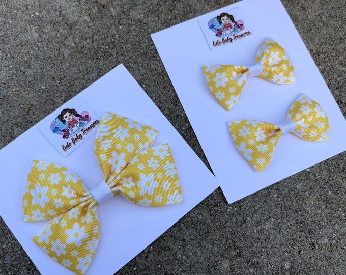 Daisy Hair Bow: Yellow & White Flower Clip or Headband - Handmade
