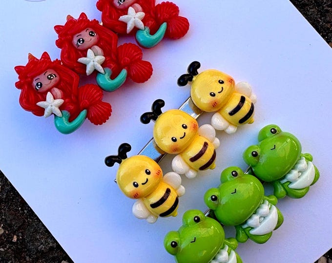 Ocean, Bee and Toad Resin Hair Clip Set: Dainty Sea Creature Resin Barrette