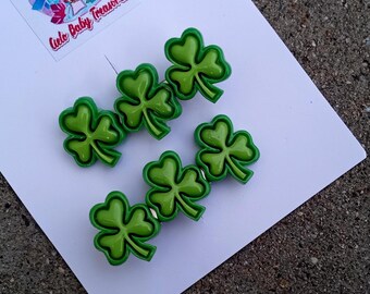 Cute Hair Clips-Small or Large Shamrock Green Hair Clips-Patrick’s Day Hair Clips-Girl-Green Girl-Toddler Clips-Clay Plastic Clip-Resin Clip