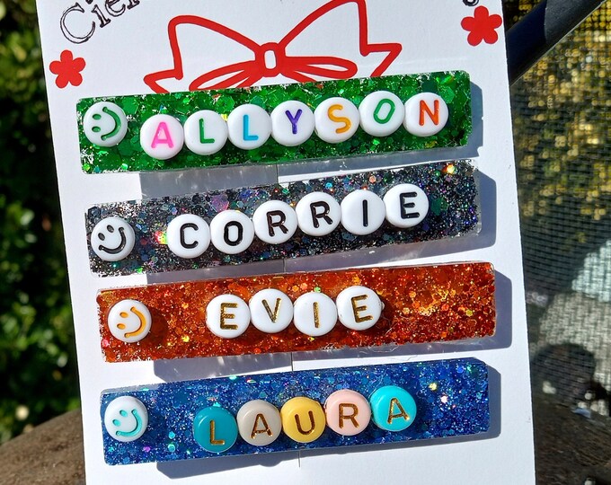 Personalized Glitter Resin Clip-Custom Gift for Girl-Spring Barrette-Clip Birthday-Toddler hair clip big girl-Sister-Sparkly Rainbow