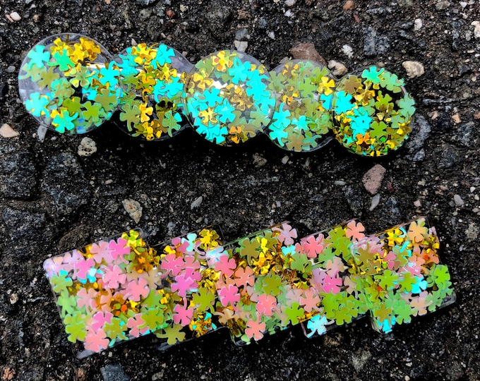 Handmade Resin Hair Clips, Shamrock Clover St. Patrick's Day Accessories, Toddler Girl Gift