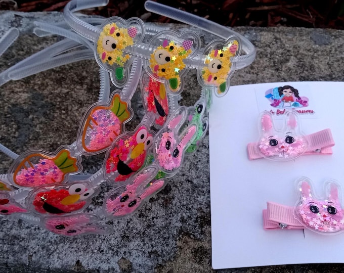 Shaker Headband or Clip: Glitter Cartoon Character Hair Accessories