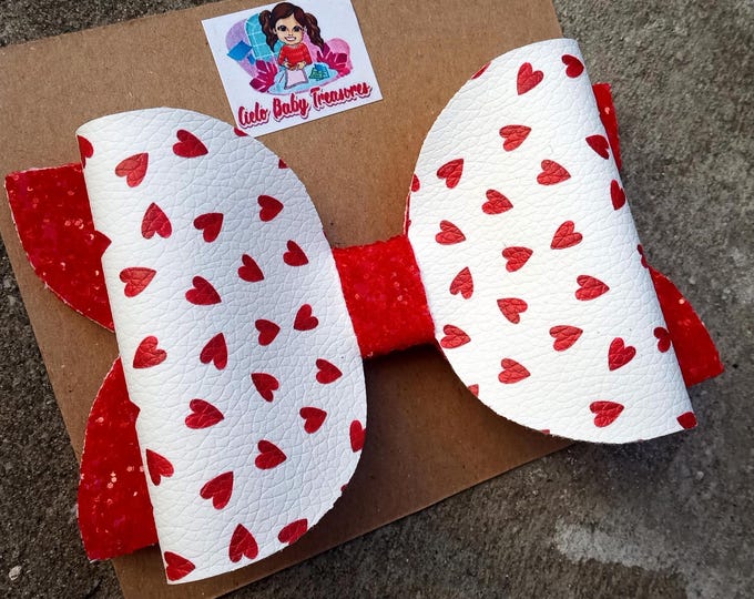 Valentine's Day Baby Headband, Red Heart Glitter Bow