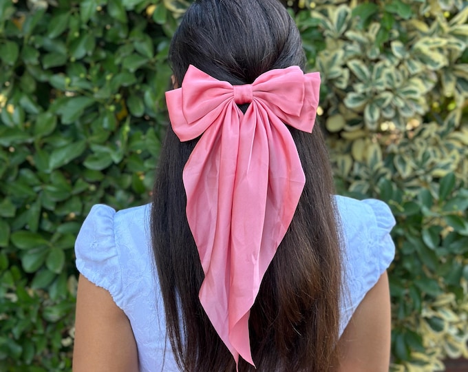 Oversized Satin Hair Bow: Nude Coquette Bow with Clip