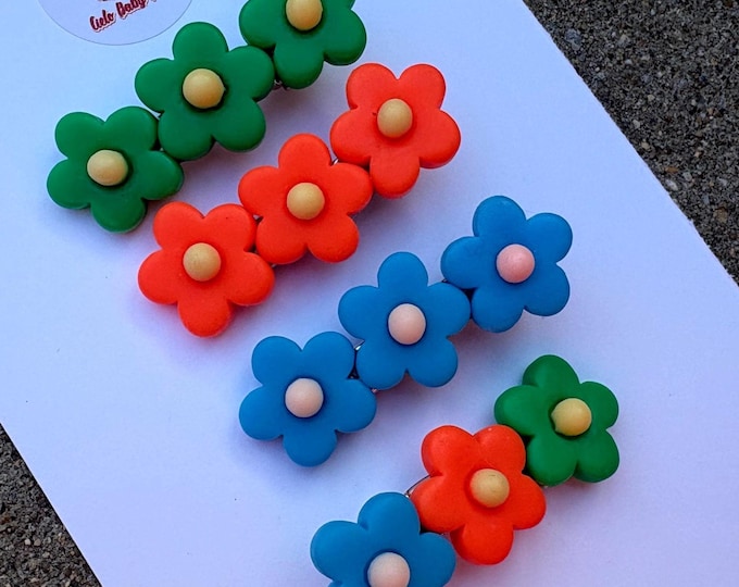 Resin Daisy Hair Clips: Green, Orange &  Blue  Flowers Clip- Summer Hair Accessories