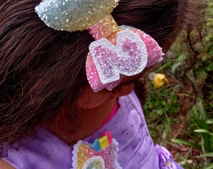Personalized Glitter Birthday Hair Bow or Insignia: Rainbow Party Outfit