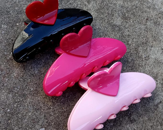 Heart Acrylic clay-Valentine Hairpin-Hair Clips Love-Pink Acetate-Red Heart -Black Plastic-Lips Resin-Accessories-Red Toddler Clip-Barrette
