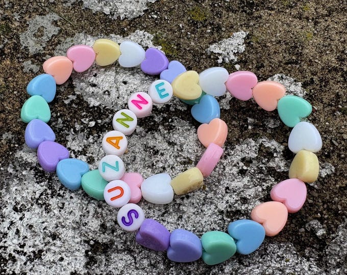 Heart Bracelet and Flower Sunglass/Personalized Kids Mini Hearts/Gift for girl/Toddler/Jewelry/Name kids/Summer Custom/Party Favors/birthday