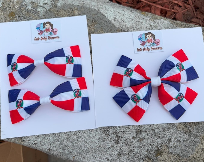 Dominican Republic Hair Bows-Red,White & Blue-February 28th pigtail bows-Soy Dominicana-Party-outfit-February 28th-Independence Day-study
