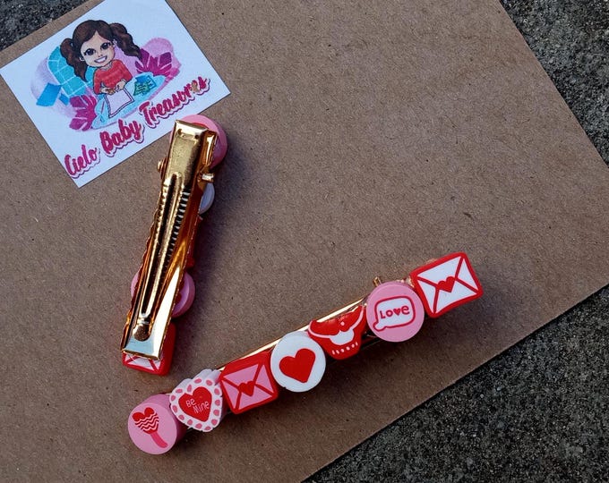 Unique conversation-Hearts,letter envelope,Sweet Be Mine Hair Clip-Barrettes Love-Clip-Girl-Women-Accessories-trimming bang-Heart Lollipop