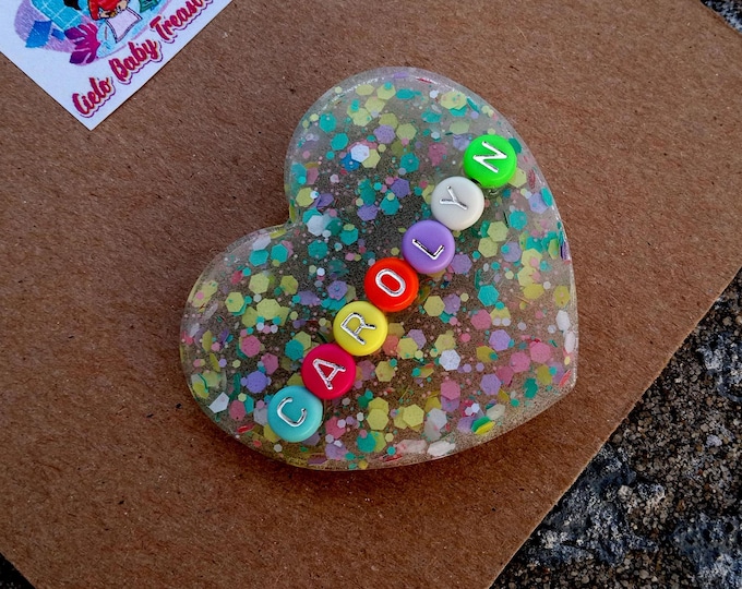 Personalized Heart Resin Hair Clip: Glitter Barrette, Custom Name