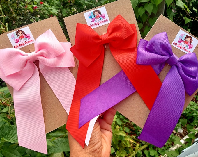 Love Big Hair Bow: Handmade Ribbon Bow, Alligator Clip or Elastic- Valentine Day