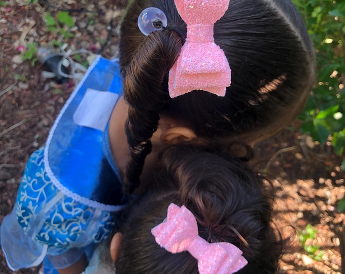 Pastel Glitter Hair Bow: Double Stacked Toddler Clip