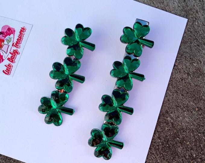 Set of 2 Hair Clips-St Patrick’s Day Hair Clips-Shamrock Green Hair Clips Girl-Green Clips-Girls Hair Clips-Toddler Clips-Clay Plastic Clips