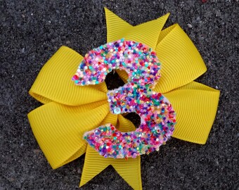 All Colors Personalized Hair Bows-Sprinkles Baby Girl-Nylon-Clip or Elastic Band-Custom My First Birthday-headband-Party Favor Medium Bow