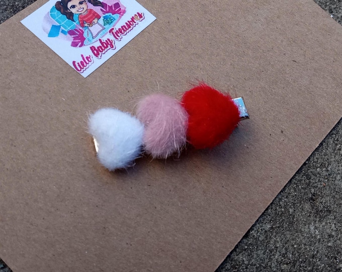Furry 3 Hearts Mini Clip Baby Girls-Disheveled Love Alligator Clips-Clip-Barrette-Toddler Clip-Accessories-Fringe Not Slippery-Perfect
