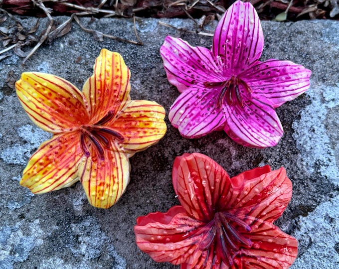 Large Plastic Hibiscus Flowers or Shark Hair Clip Hawaiian Summer Acetate