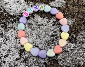 Unique Pearl Mini Hearts Bracelet/Personalized Kids/Gift for girl/Toddler/Rainbow Jewelry/Name/Summer Custom/Party Favor/toddler birthday