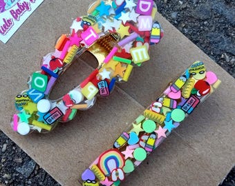 Back to School-Resin Hair Clip-Sprinkles Hair Accessory-Name Barrette Stars Party Birthday Clip-Rainbow-Resin Clip-Teacher Gift-Rainbow Clip