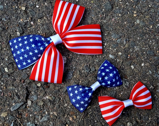 USA Flag Hair Bow, Stars Stripes, Newborn Baby Girl Headband, July 4th Patriotic Accessory