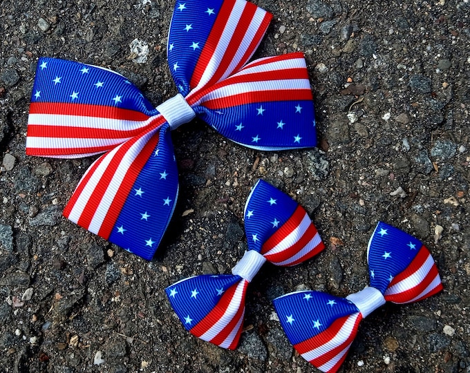USA Flag Hair Bow, Stars Stripes, Patriotic Headband, Newborn Baby Girl Nylon Bow
