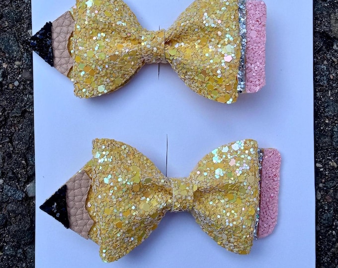 Pencil Hair Bows: Glitter Crayon Back to School Hair Clip