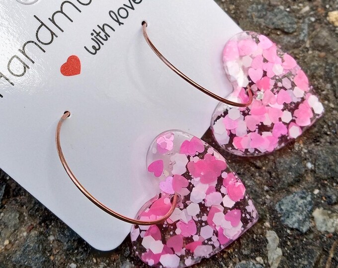 12 + Colors-Resin Glitter Earrings Hearts-Valentine’s Earrings-Confetti Heart Earring-Sweet-Colorful-Valentines gifts for women-Present-