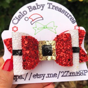 4 Different Christmas hair bow,reindeer hair bow,Christmas Poinsettia Hair Bow,Santa Belt Hair Bow,Snowflake Bow,Plaid Glitter Bow,