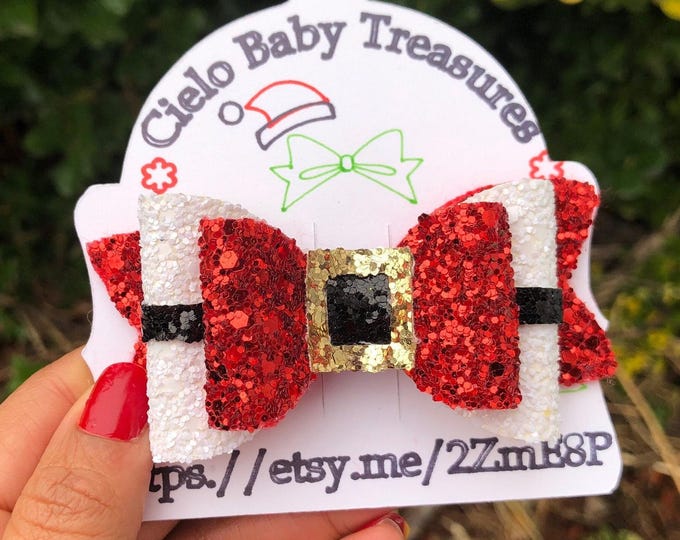 4 Different Christmas hair bow,reindeer hair bow,Christmas Poinsettia Hair Bow,Santa Belt Hair Bow,Snowflake Bow,Plaid Glitter Bow,