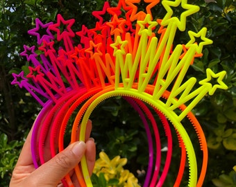 Princess Plastic Headbands Neon-Party Girls-Stars birthday gift-Girl Hair Accessories-Crown Birthday outfit-Birthday Present-hoto shoot prop