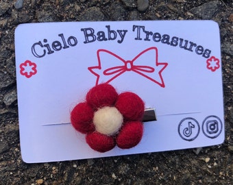 Felt Daisy Hair Clip for Girls/Red and White/Hair Accessories Headband Parties/Nylon Valentine Headband/My First Christmas/Toddler/