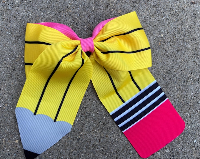 Extra Big Pencil Hair Bow: Handmade Fabric Alligator Clip