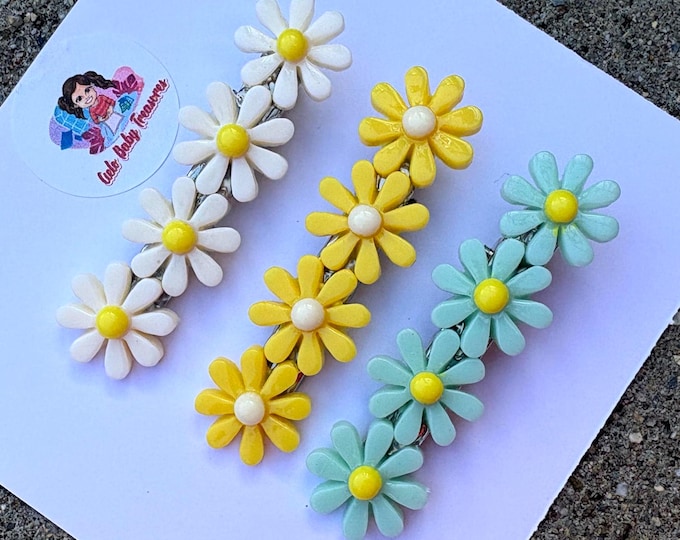 Resin Daisy Hair Clips: White, Yellow &  Blue  Flowers Clip- Summer Hair Accessories
