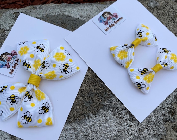 Bee Pigtail Hair Bows: Honeycomb Birthday Party Outfit