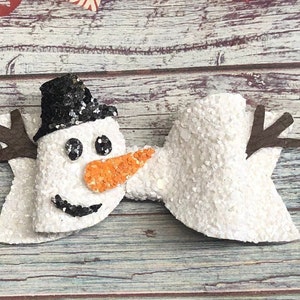 Snowman Small or Large Christmas Kids Hair Bow,Toddler Hair Bow,Glitter Hair Bows,White Bow,Holiday Bow,Extra Large Hair Bow,Winter Hair Bow