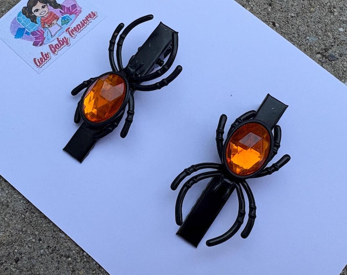 Glitter Spider Hair Clips: Halloween Bow Set - Alligator Clip