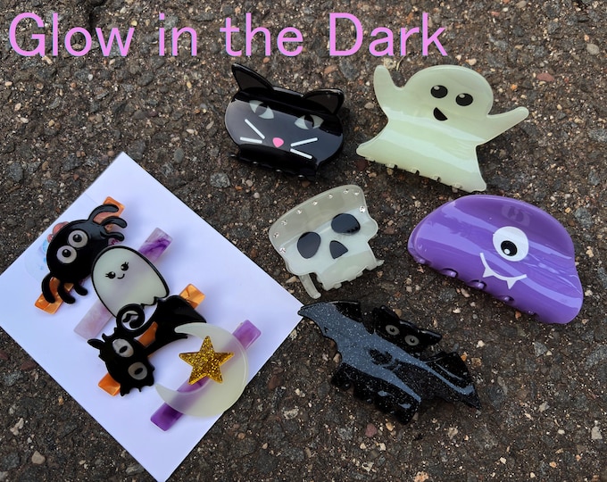 Big Hairpin Glow in the Dark-Big-Hair Clips Spooky Ghost-Black-Acetate-Acrylic claw-Bat-Fear-Plastic-Resin-Diamond Skull-Bon-Cat-Eyes-Horror