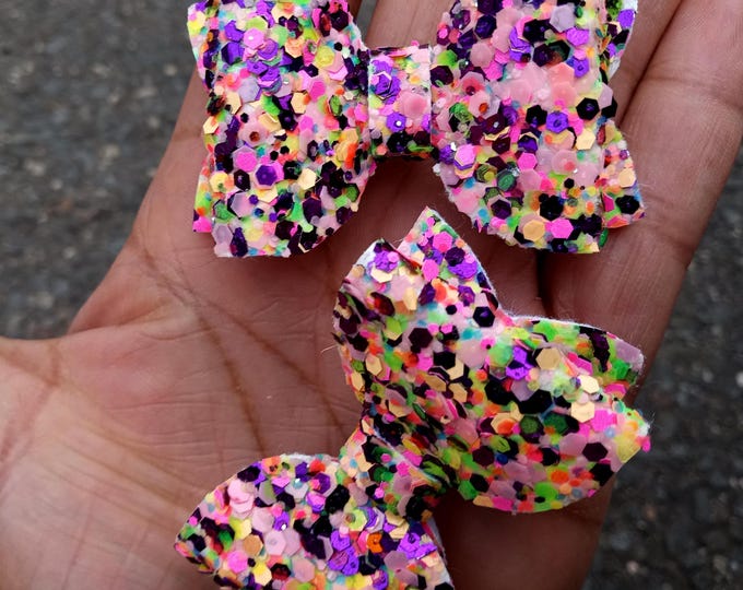 Glitter Pigtail Hair Bows - Rainbow Sprinkle Set