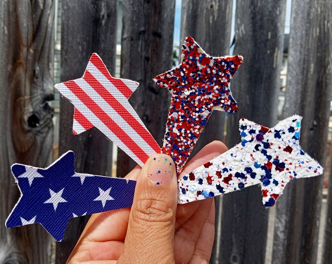 Star Snap Clips-July 4th Clip-Holiday Clip-Girl Clip-Clip-Girl Bow Patriotic-Toddler Hair Bow-Holiday Clip-fourth Red white and Blue-Glitter