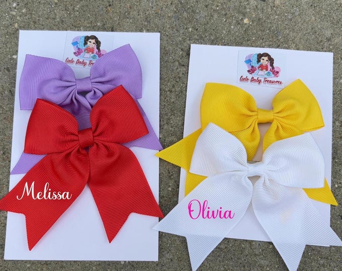 Personalized Hair Bow: Handmade Ribbon Bow, Elastic Ponytail Holder