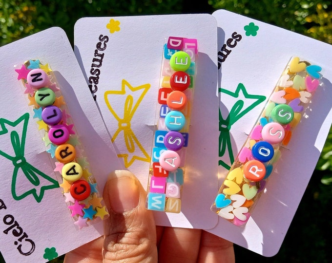 Personalized-Resin Rainbow Sprinkles Hair Accessory-Valentine Day-Name Barrette Stars Party Birthday Clip-Pastel Colors Rainbow-Resin Clip