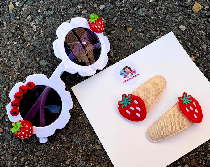 Fun Strawberry Sunglasses and Snap Clips-Unique Fruit Hair Pins-