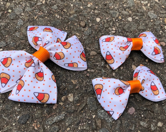 Candy Corn Pigtail Set: Halloween Hair Bows - Alligator Clip