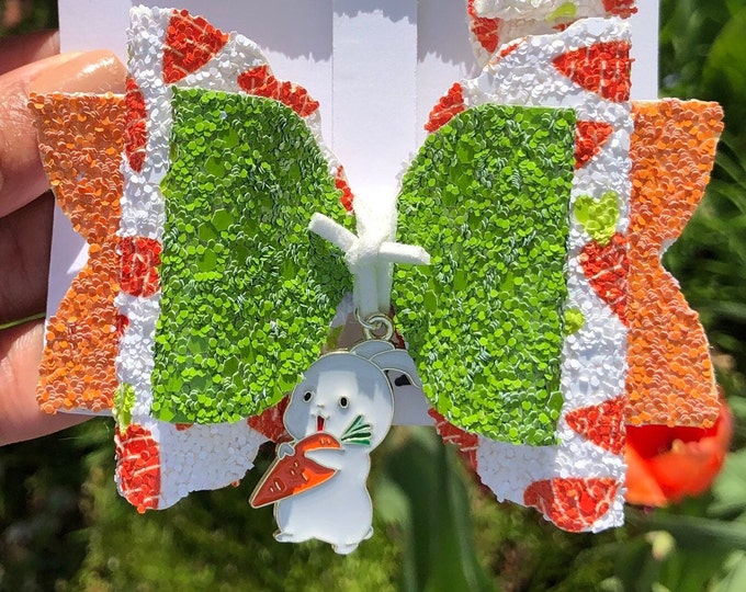 Carrot Hair Bow Set: Easter Bunny Clip, Spring Toddler Hair Accessories