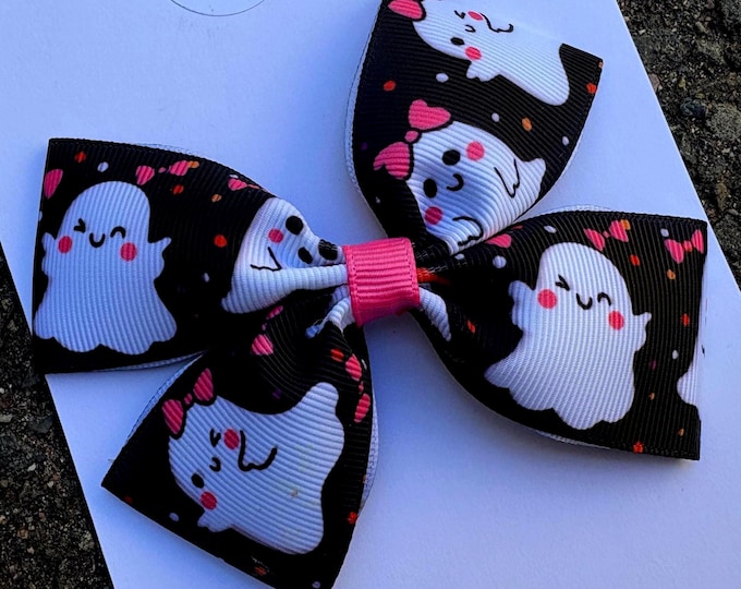 Black Her Ghost with Pink Bow-Halloween Small or Large Bow-Handmade