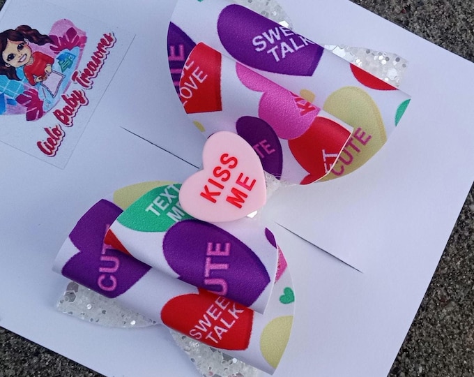 Hair Bow conversation-Hearts Hair Clip or Headband-Barrettes Love-Clip-Girl-Valentine Day-Accessories-trimming bang-Sweet Be Mine