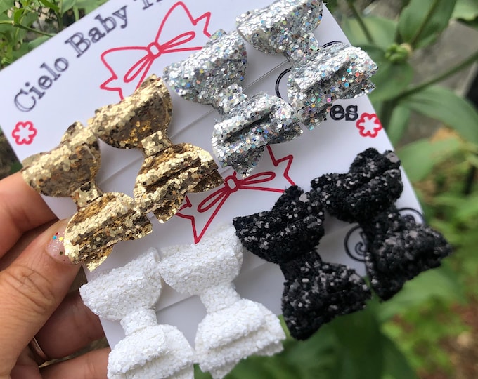 Chunky Glitter Bow: Faux Leather Hair Bow, Alligator Clip
