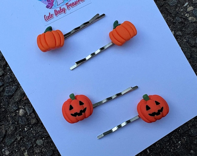 Pumpkin Face Bobby Pins: Halloween Hair Clips, Set of 2
