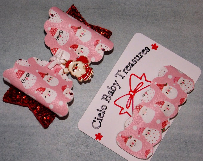 Handmade Glitter Christmas Hair Bow or Snap Clip: Santa Belt Design